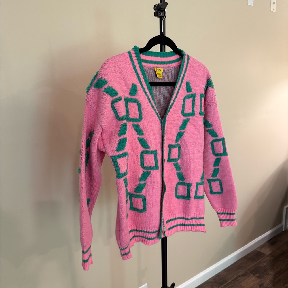 Pink and Green Geometric Women's Sweater
